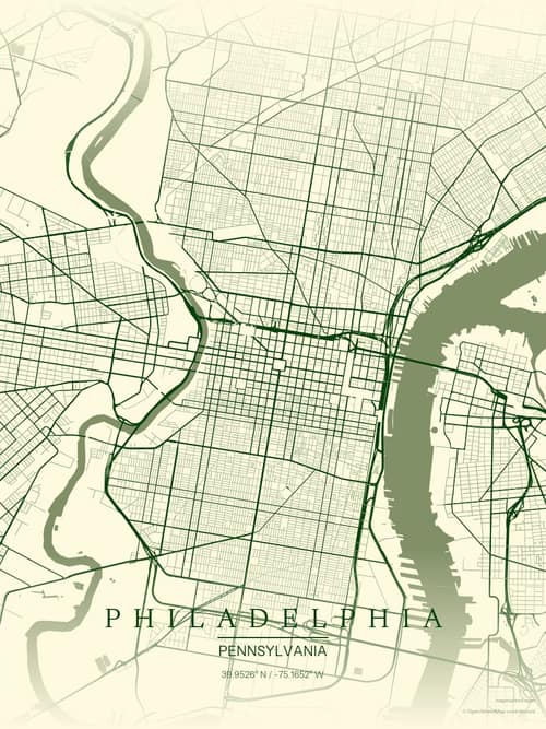 Philadelphia map art print in Harvest Barn — minimalist city map poster