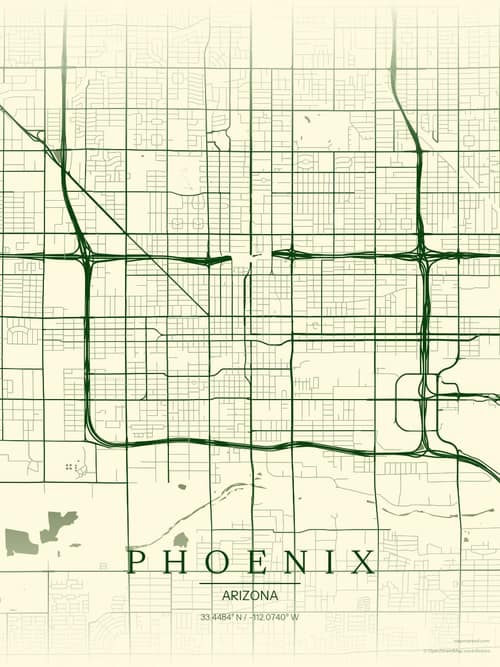 Phoenix map art print in Harvest Barn — minimalist city map poster