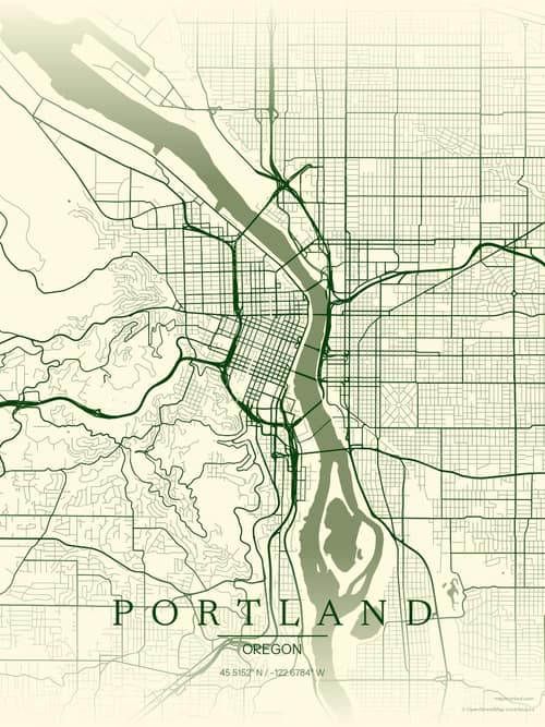 Portland map art print in Harvest Barn — minimalist city map poster