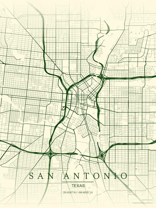 San Antonio map art print in Harvest Barn — minimalist city map poster