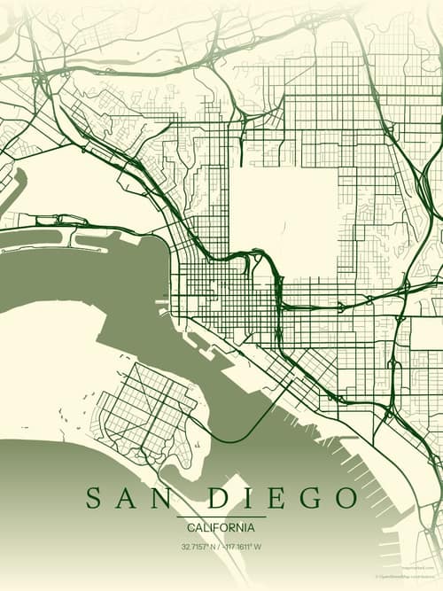 San Diego map art print in Harvest Barn — minimalist city map poster