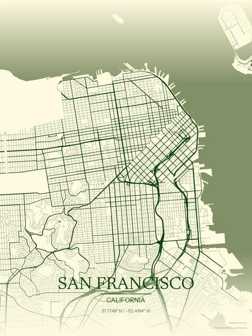 San Francisco map art print in Harvest Barn — minimalist city map poster