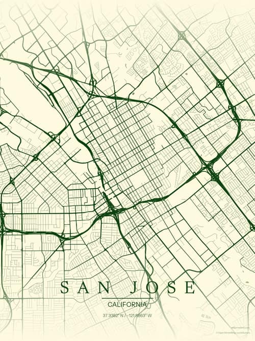 San Jose map art print in Harvest Barn — minimalist city map poster