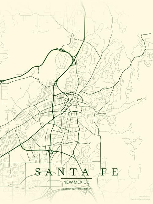 Santa Fe map art print in Harvest Barn — minimalist city map poster