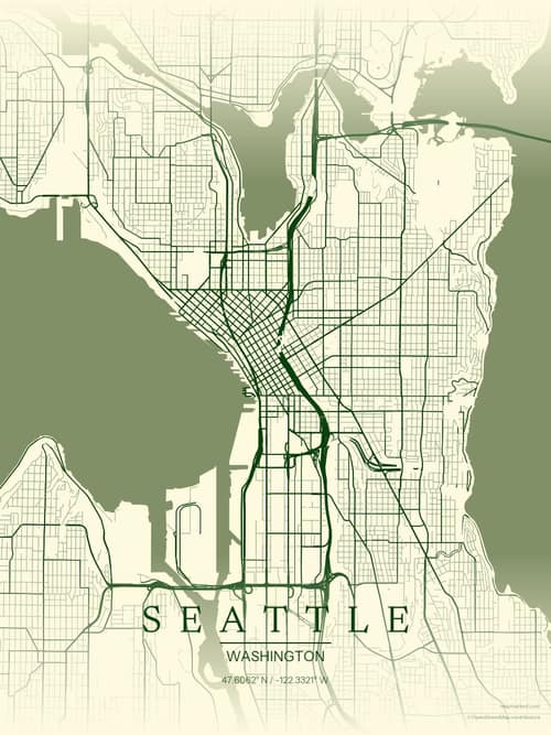 Seattle map art print in Harvest Barn — minimalist city map poster