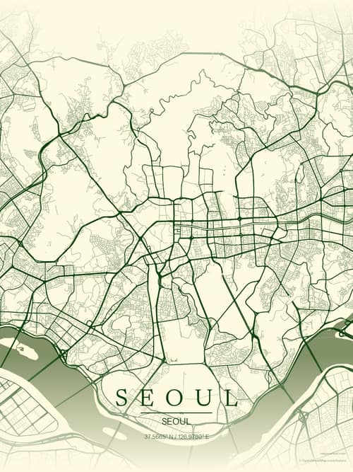 Seoul map art print in Harvest Barn — minimalist city map poster