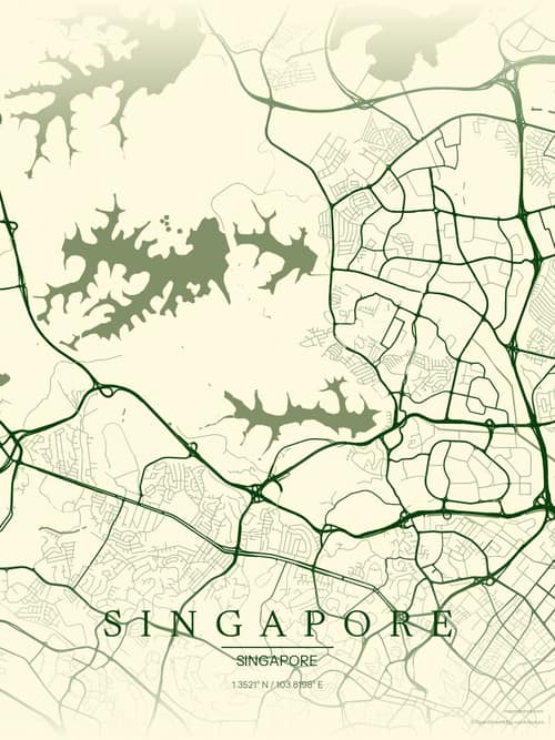 Singapore map art print in Harvest Barn — minimalist city map poster