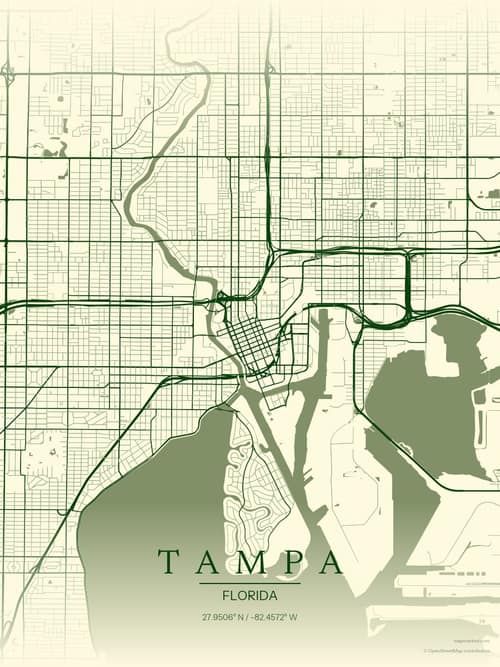 Tampa map art print in Harvest Barn — minimalist city map poster