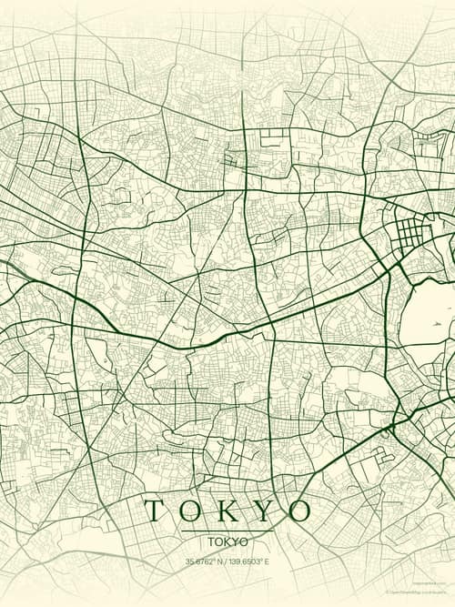 Tokyo map art print in Harvest Barn — minimalist city map poster