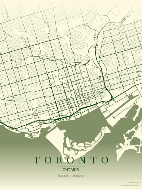 Toronto map art print in Harvest Barn — minimalist city map poster