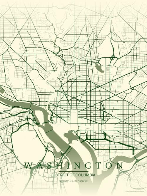 Washington map art print in Harvest Barn — minimalist city map poster
