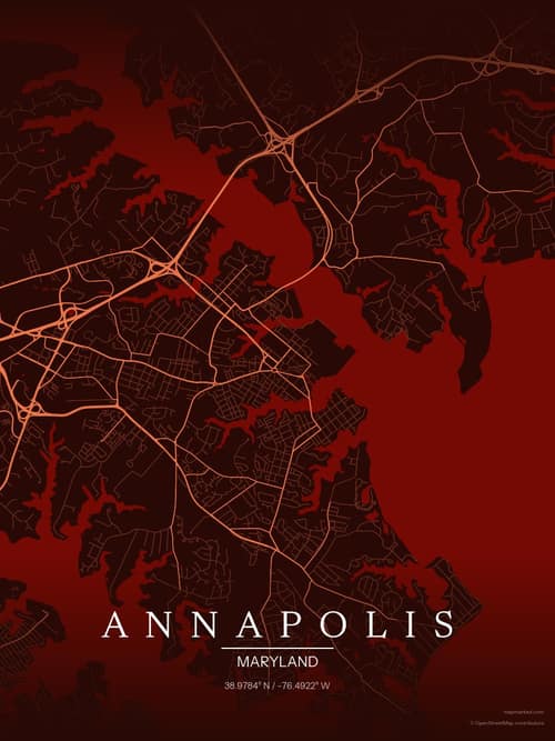 Annapolis map art print in Terracotta Dusk — minimalist city map poster