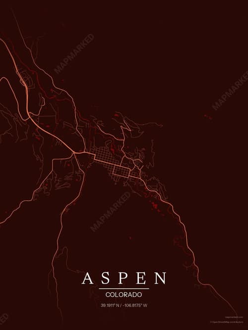 Aspen map art print in Terracotta Dusk — minimalist city map poster