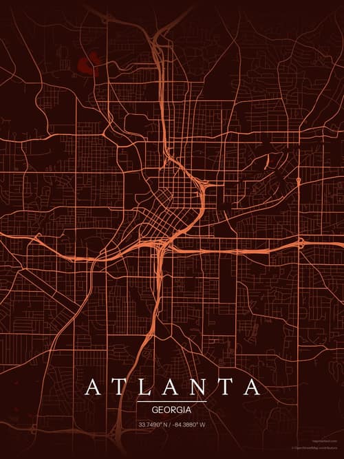 Atlanta map art print in Terracotta Dusk — minimalist city map poster