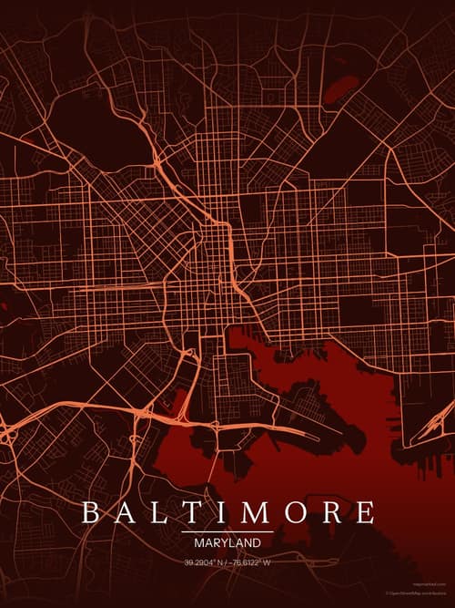 Baltimore map art print in Terracotta Dusk — minimalist city map poster