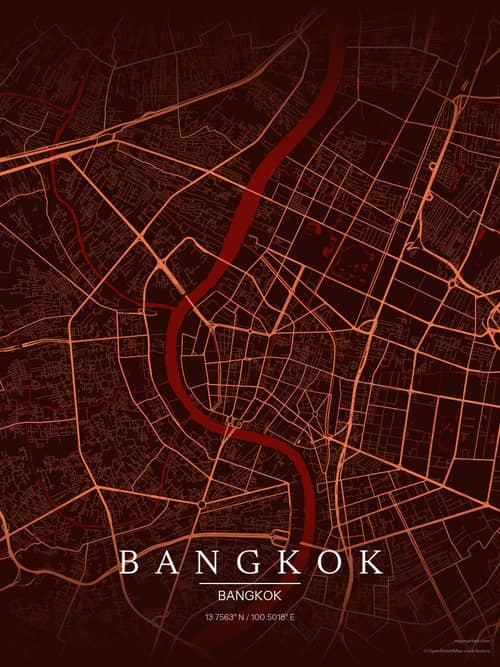 Bangkok map art print in Terracotta Dusk — minimalist city map poster