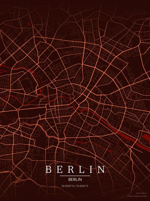 Berlin map art print in Terracotta Dusk — minimalist city map poster