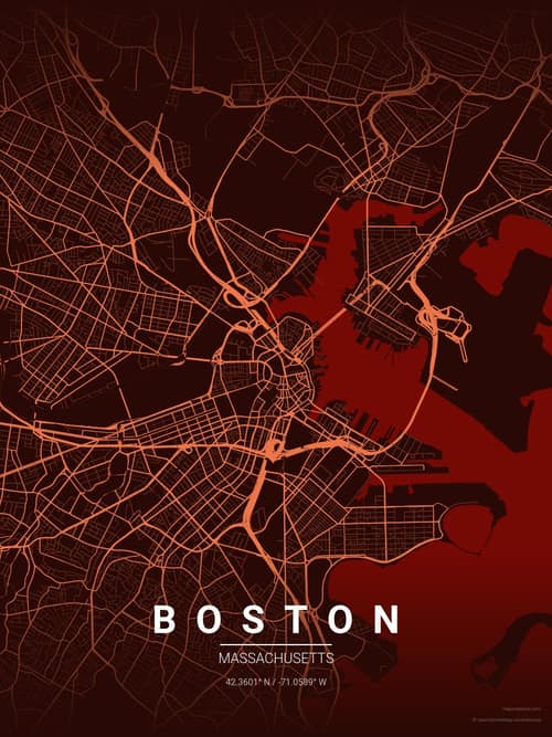 Boston map art print in Terracotta Dusk — minimalist city map poster