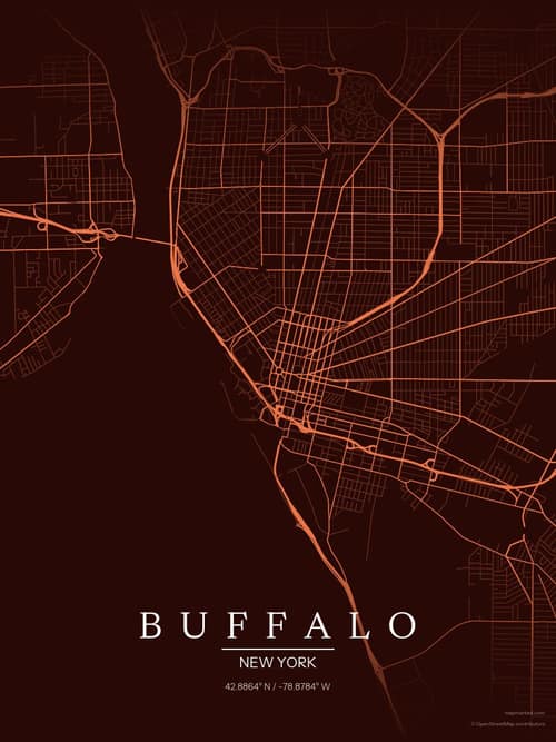 Buffalo map art print in Terracotta Dusk — minimalist city map poster