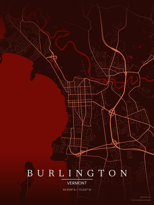Burlington map art print in Terracotta Dusk — minimalist city map poster