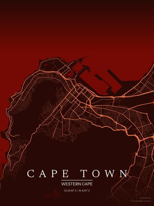 Cape Town map art print in Terracotta Dusk — minimalist city map poster