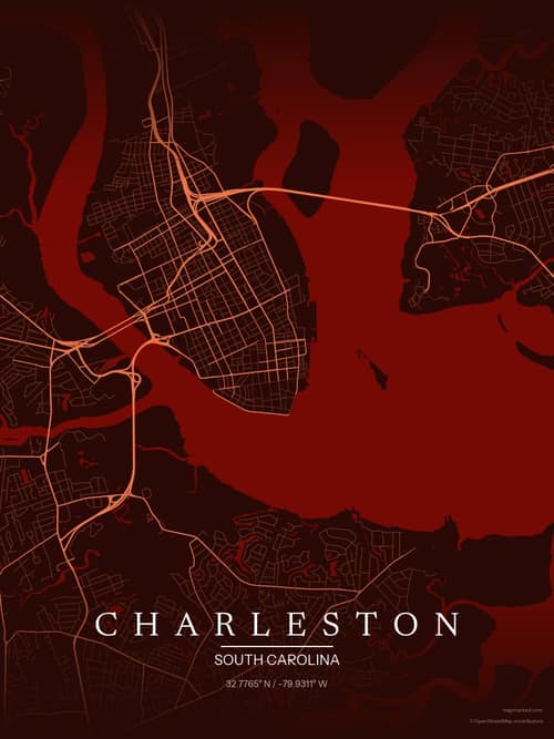 Charleston map art print in Terracotta Dusk — minimalist city map poster