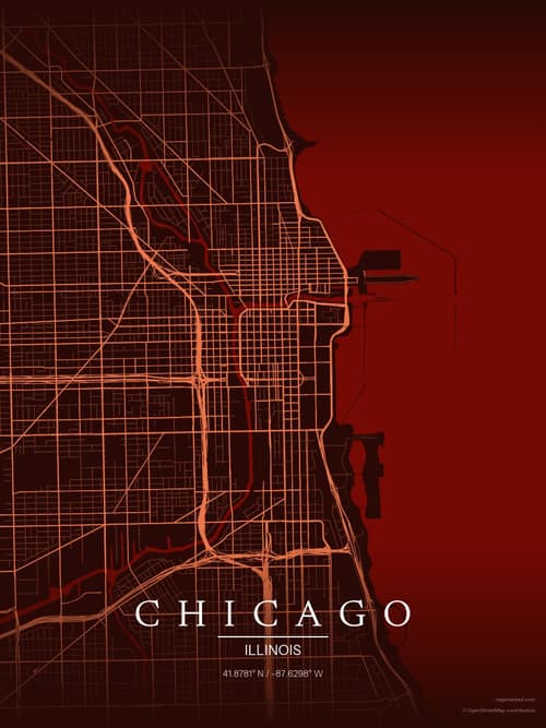 Chicago map art print in Terracotta Dusk — minimalist city map poster