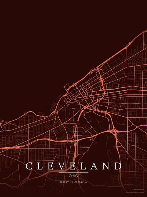Cleveland map art print in Terracotta Dusk — minimalist city map poster