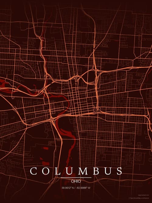 Columbus map art print in Terracotta Dusk — minimalist city map poster