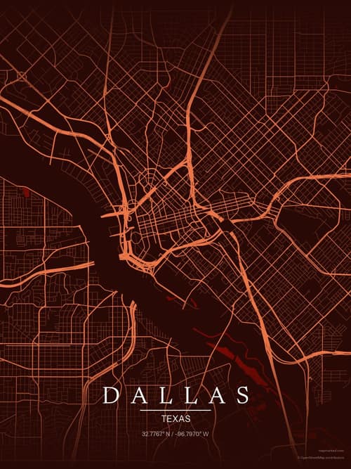 Dallas map art print in Terracotta Dusk — minimalist city map poster