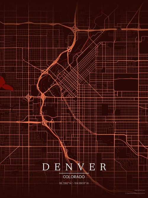 Denver map art print in Terracotta Dusk — minimalist city map poster
