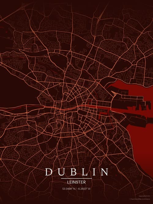 Dublin map art print in Terracotta Dusk — minimalist city map poster