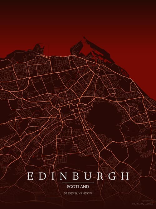 Edinburgh map art print in Terracotta Dusk — minimalist city map poster
