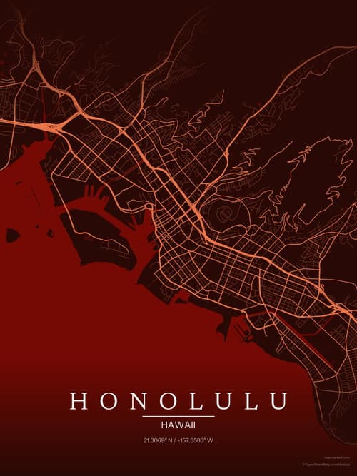 Honolulu map art print in Terracotta Dusk — minimalist city map poster