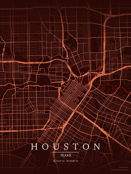Houston map art print in Terracotta Dusk — minimalist city map poster
