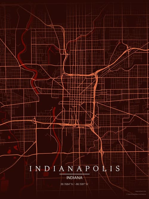 Indianapolis map art print in Terracotta Dusk — minimalist city map poster