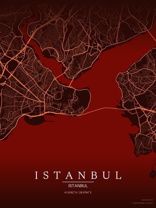 Istanbul map art print in Terracotta Dusk — minimalist city map poster
