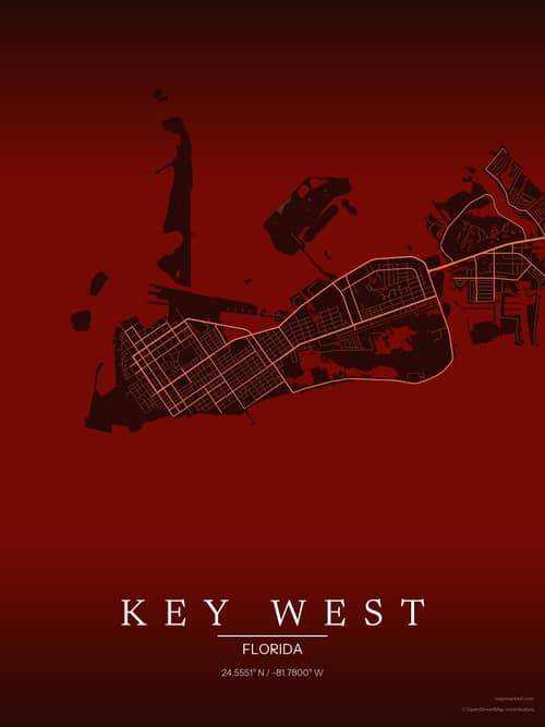 Key West map art print in Terracotta Dusk — minimalist city map poster