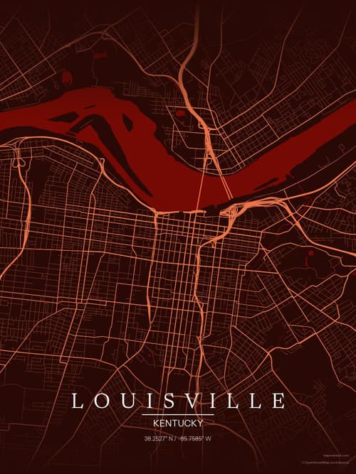 Louisville map art print in Terracotta Dusk — minimalist city map poster