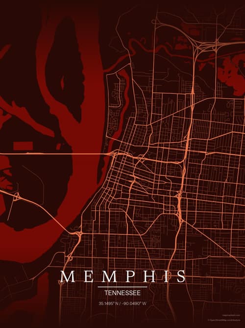 Memphis map art print in Terracotta Dusk — minimalist city map poster