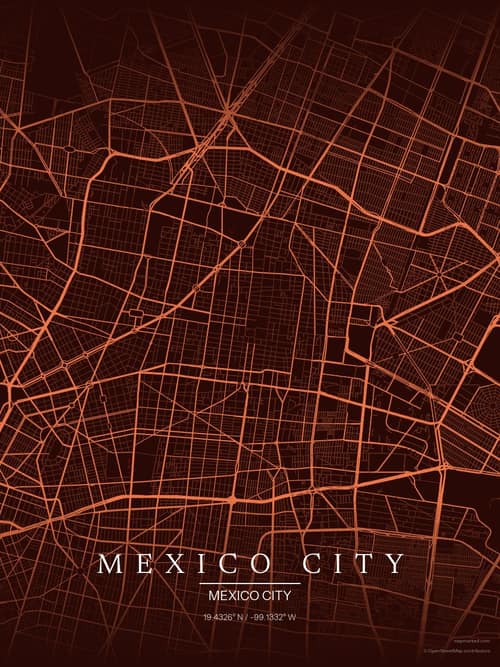 Mexico City map art print in Terracotta Dusk — minimalist city map poster
