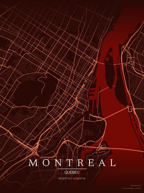 Montreal map art print in Terracotta Dusk — minimalist city map poster