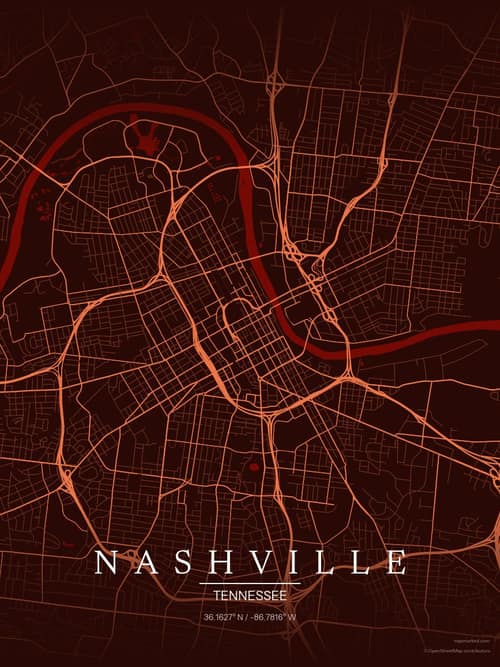 Nashville map art print in Terracotta Dusk — minimalist city map poster