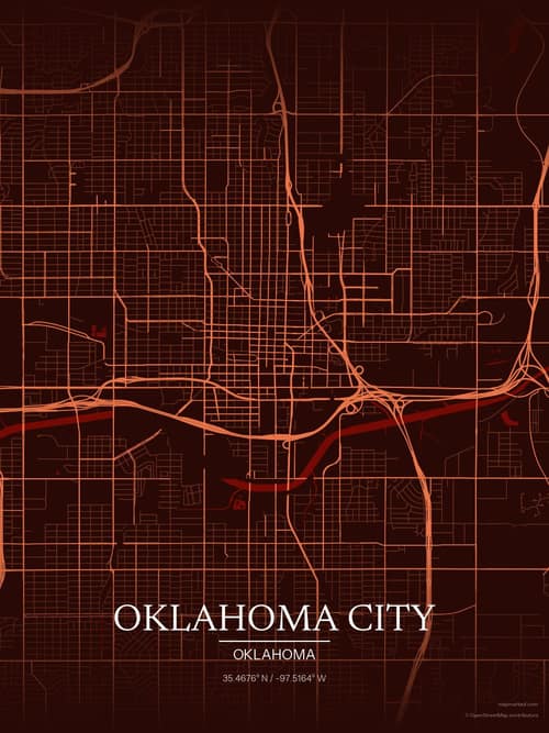 Oklahoma City map art print in Terracotta Dusk — minimalist city map poster
