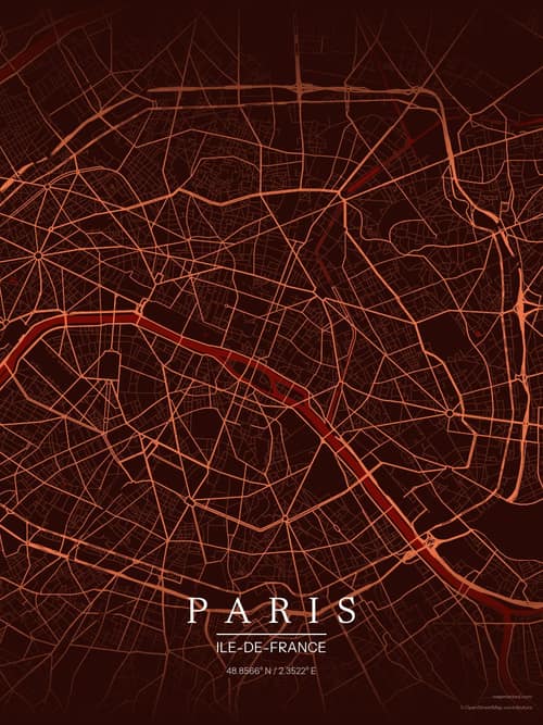 Paris map art print in Terracotta Dusk — minimalist city map poster