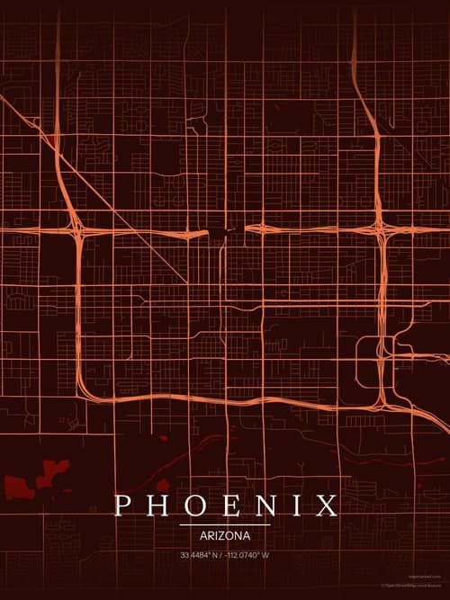 Phoenix map art print in Terracotta Dusk — minimalist city map poster
