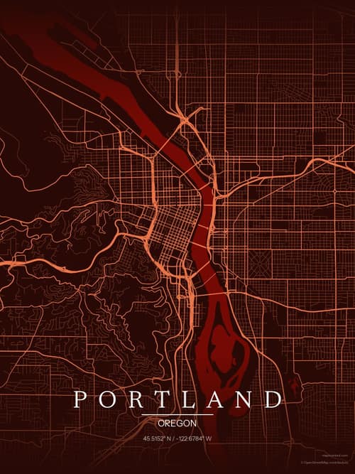 Portland map art print in Terracotta Dusk — minimalist city map poster