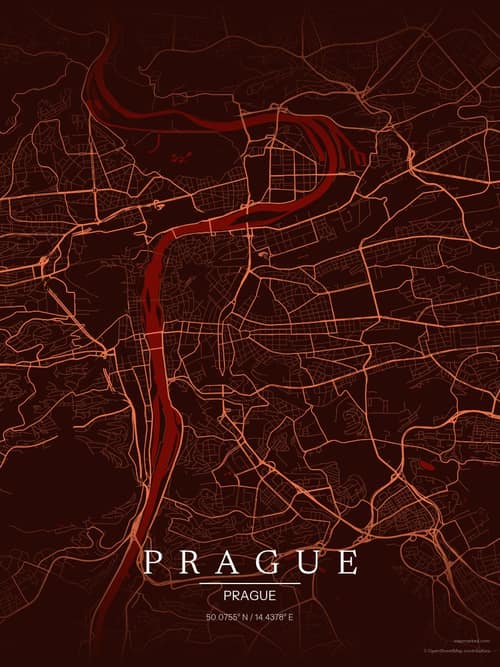Prague map art print in Terracotta Dusk — minimalist city map poster