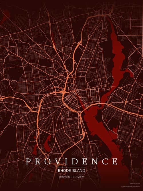 Providence map art print in Terracotta Dusk — minimalist city map poster