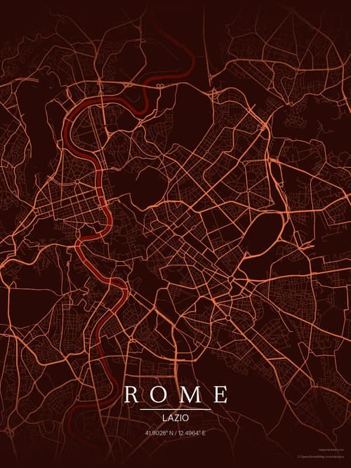 Rome map art print in Terracotta Dusk — minimalist city map poster